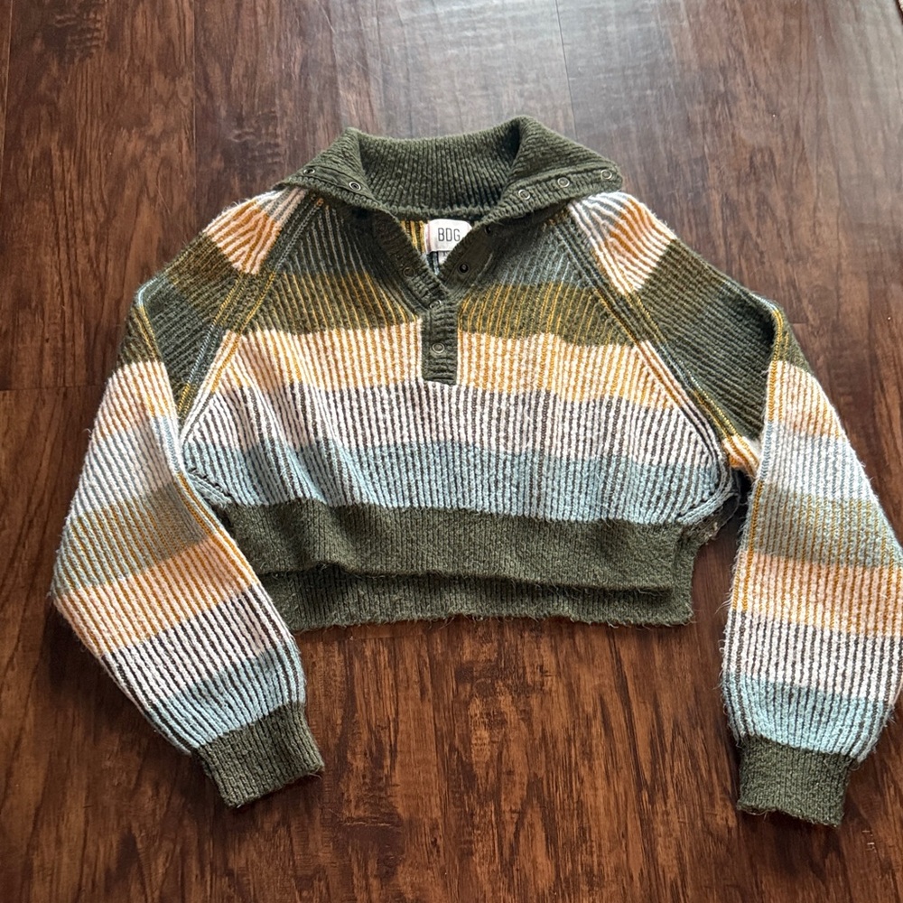 BDG Olive and Mustard Button-Up Sweater